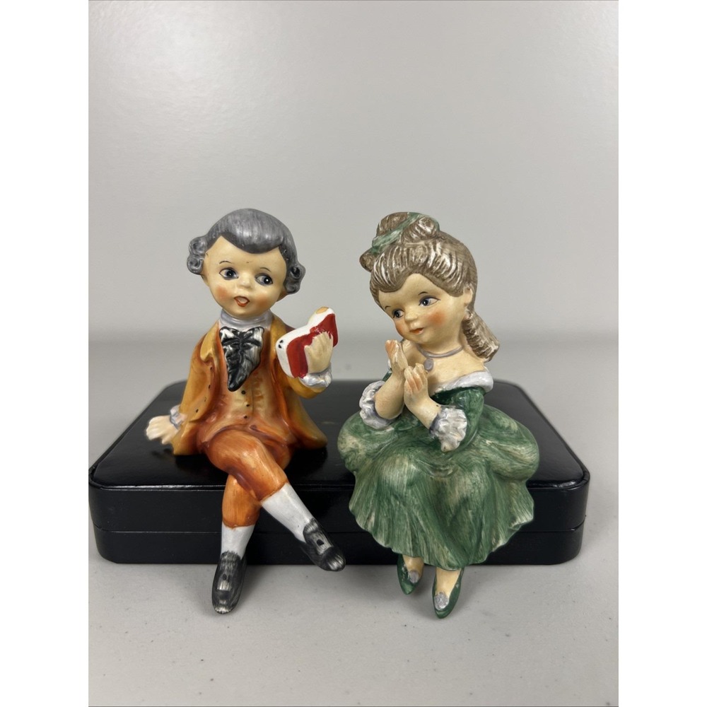 Lefton 1568 Shelf Sitting Victorian Couple Figurines Hand Painted VTG Rare